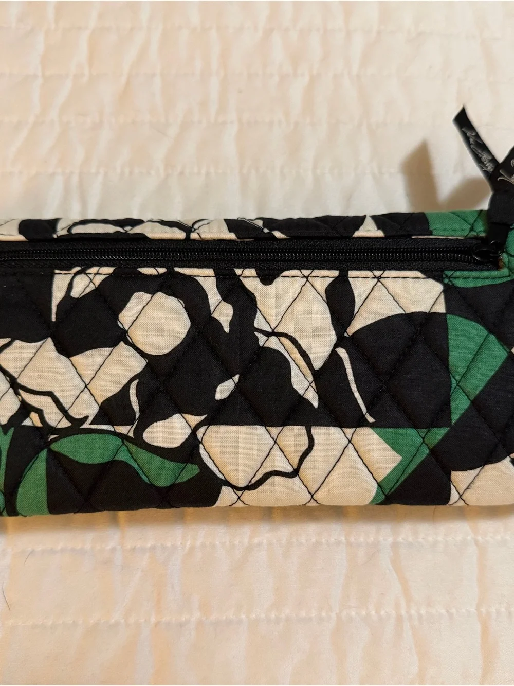 Vera Bradley Imperial Rose Trifold Wallet in Black, Cream & Green